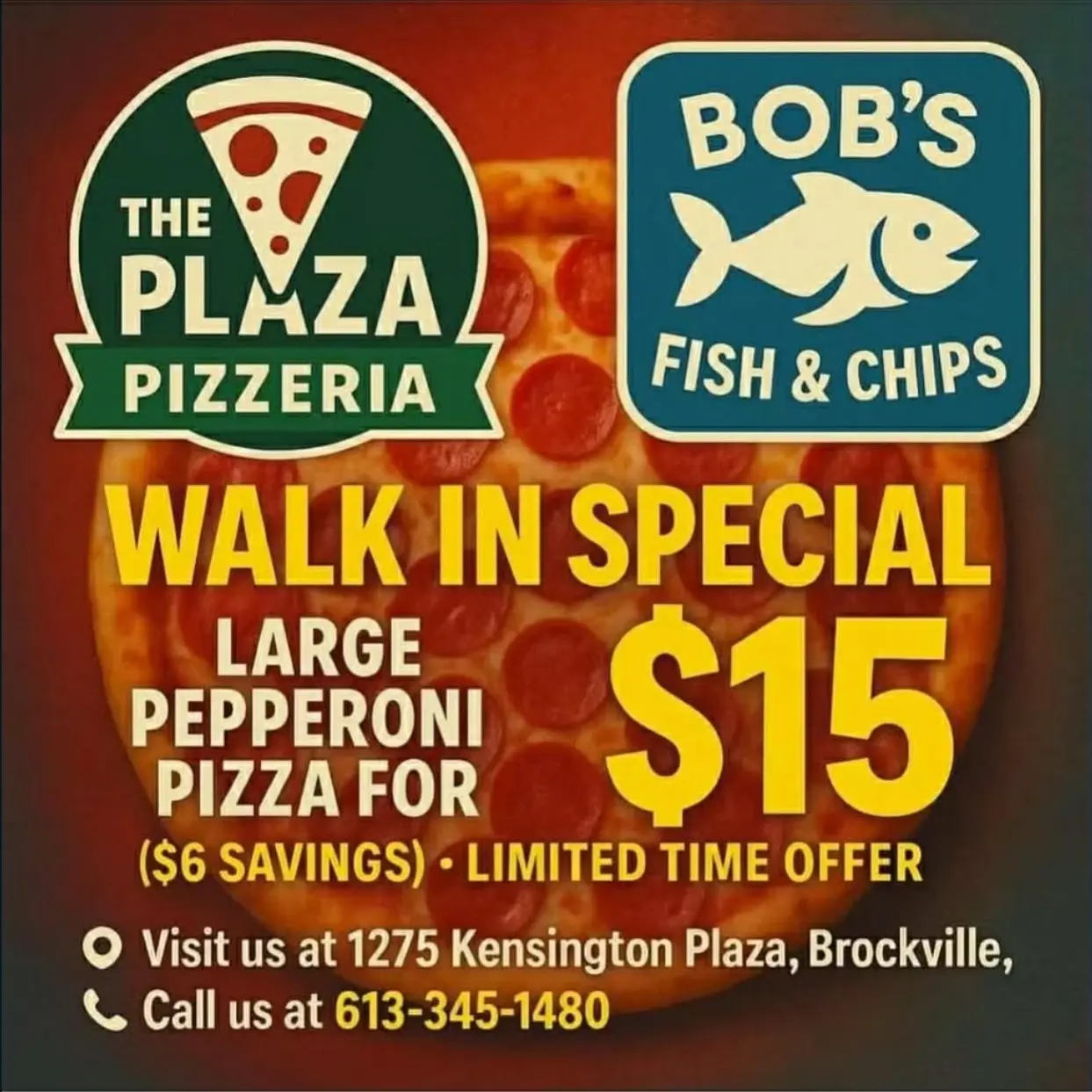 Promotional graphic 1 created for The Plaza Pizzeria / Bob's Fish & Chips